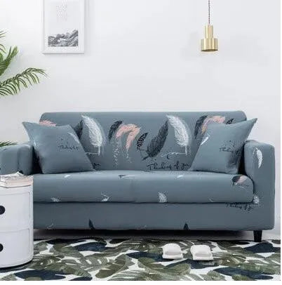 Printed geometric stretch sofa slipcover on double seat sofa in modern simplicity style