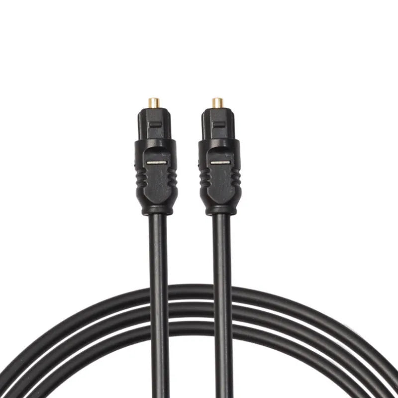 Black Toslink fibre optic audio cable with square connectors, 2m length