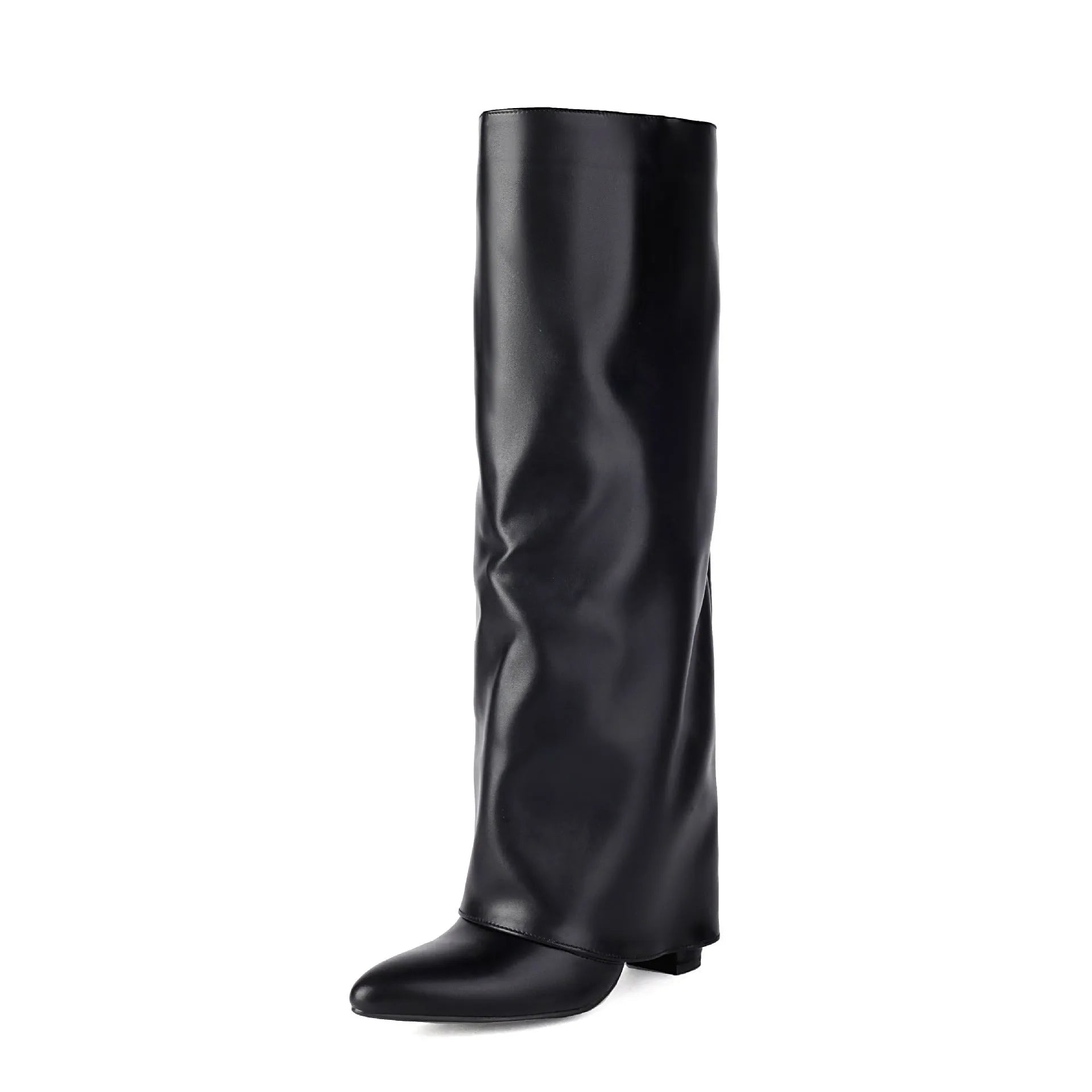Women's plus size thick high heel ankle boots in black, pink, or white with a sock length design