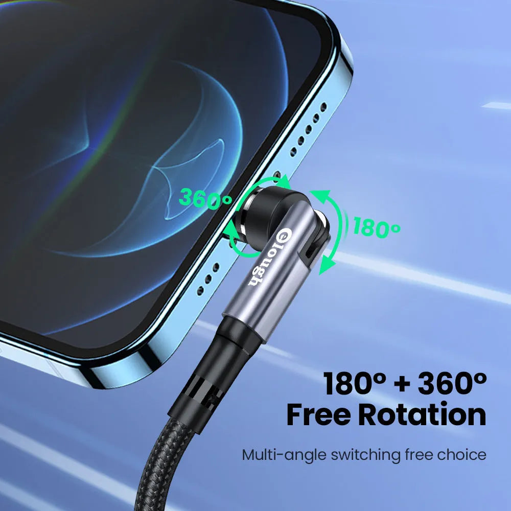 Elough 540-degree rotating magnetic charging cable 3-in-1 with 8PIN, Micro USB, TYPE-C, grey or red, lengths 0.5m to 3m.