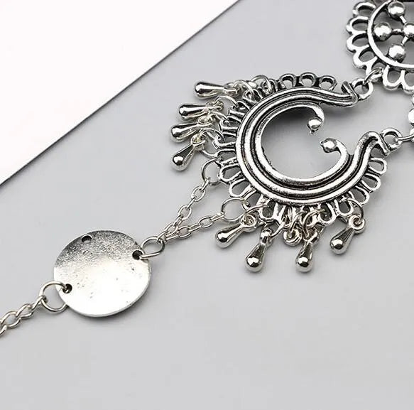 Antique silver hollow flower chain anklet with teardrop styling 24cm foot dimension
