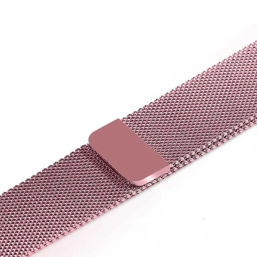 Stainless steel watch strap in silver, shown fitting a watch with a 42mm case.