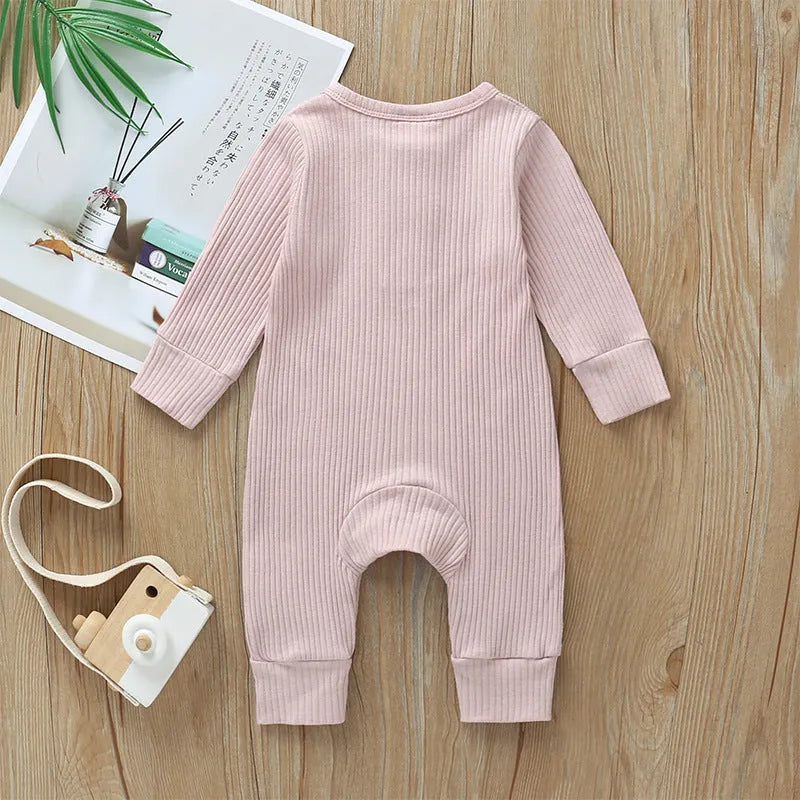 Baby cotton jumpsuit with snap closure long sleeves 60cm height neutral colour