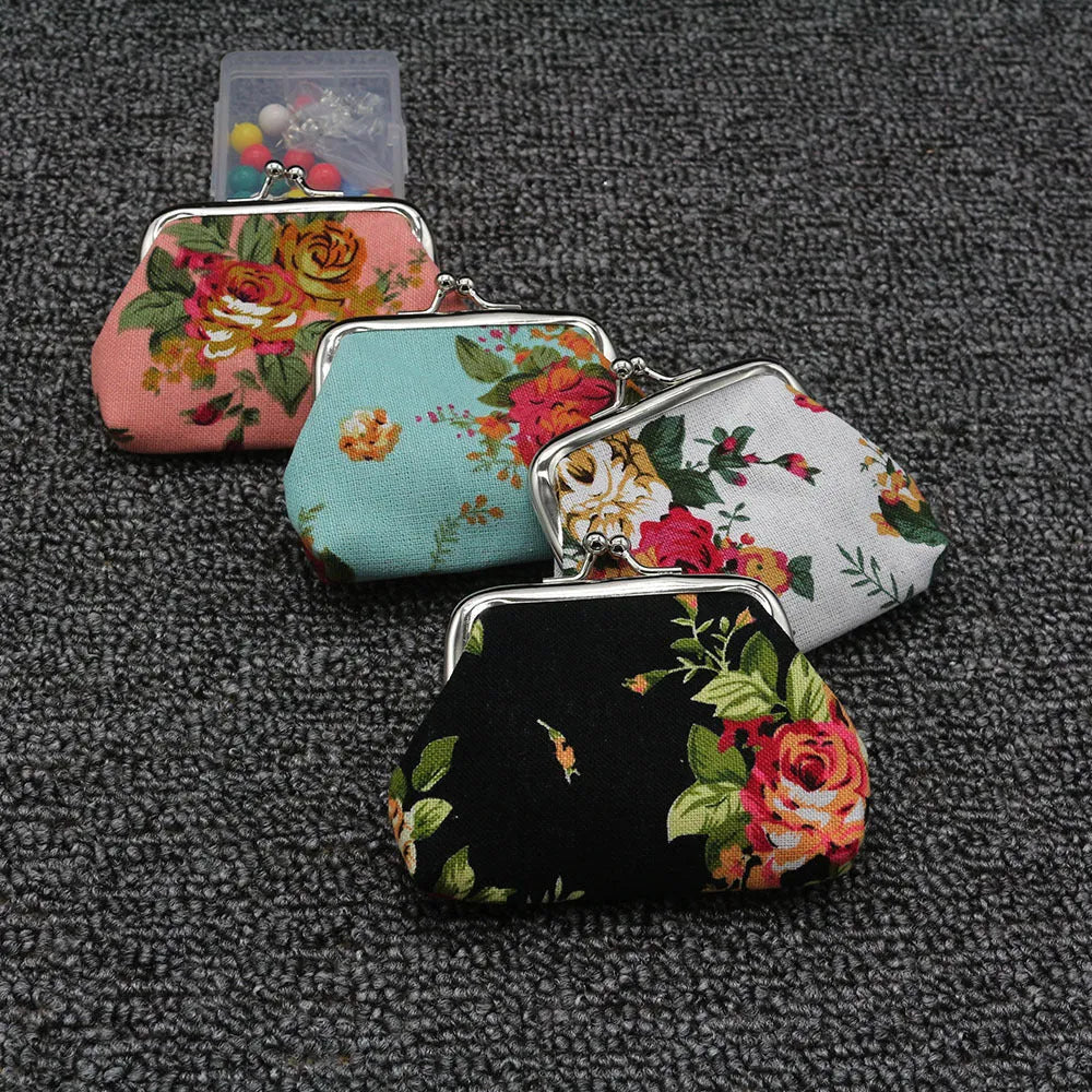 Canvas mini coin purse with floral pattern, 10x7.5cm, in four colour options