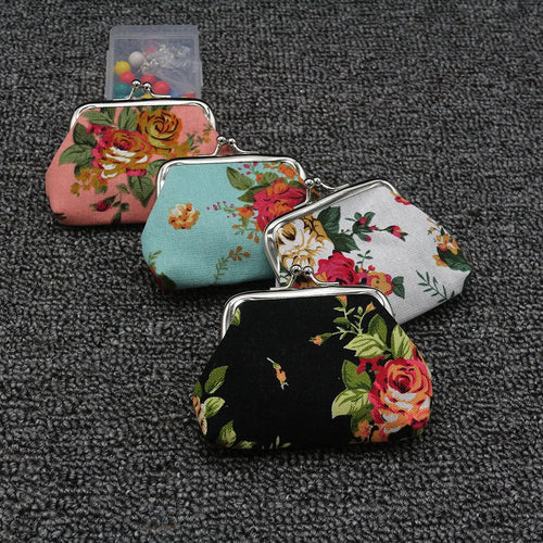 Canvas mini coin purse with floral pattern, 10x7.5cm, in four colour options