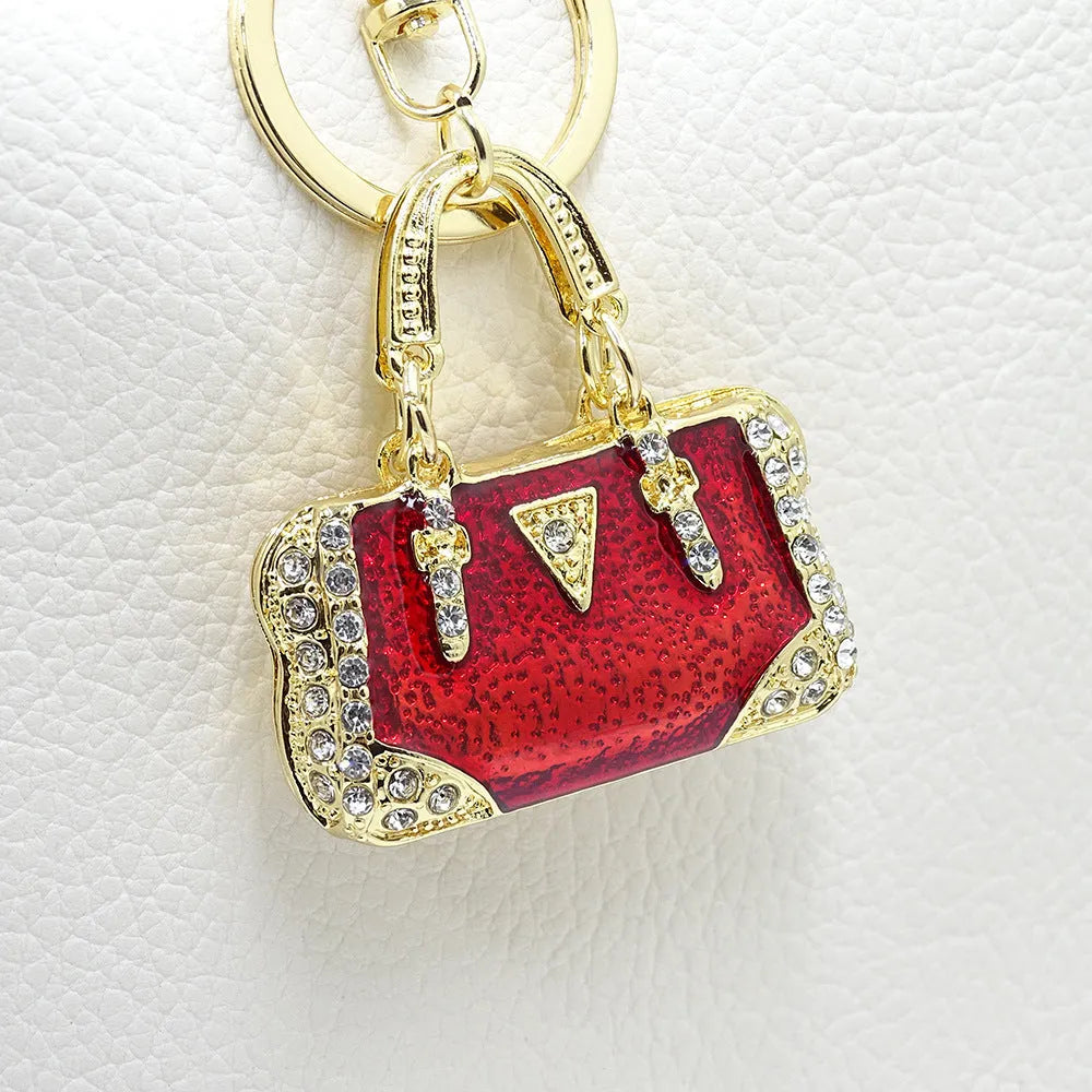 Alloy pendant keychain with enamel diamond cloud pattern in gold colour on keyring