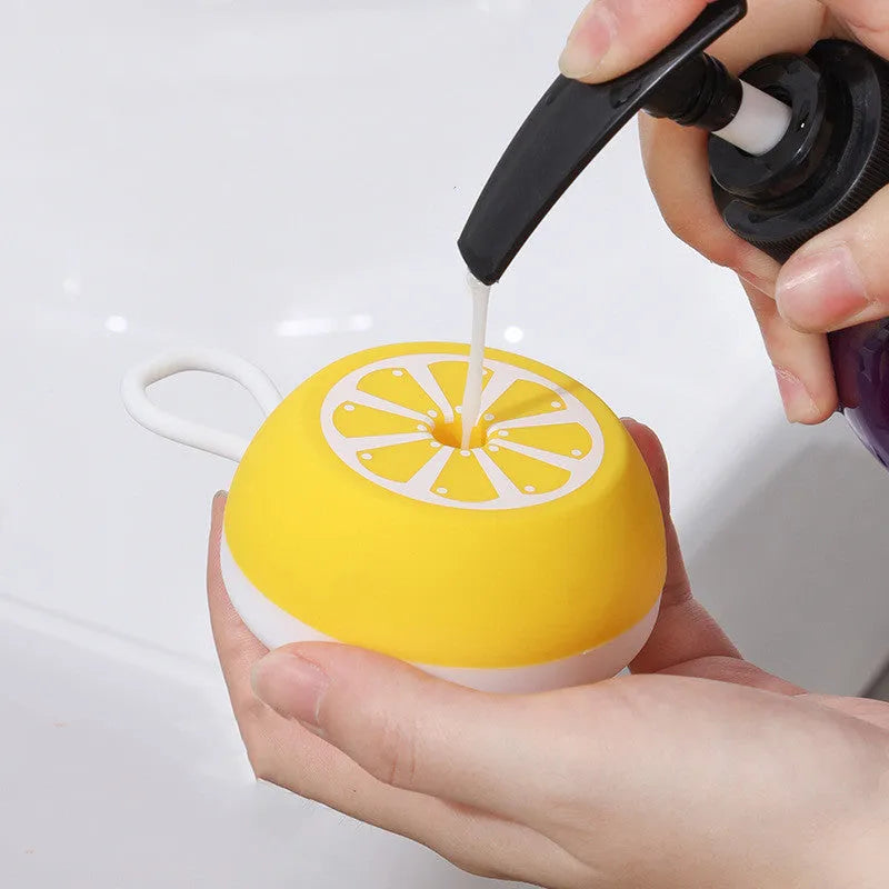 Yellow silicone pet bath brush with massage head design for dog and cat grooming