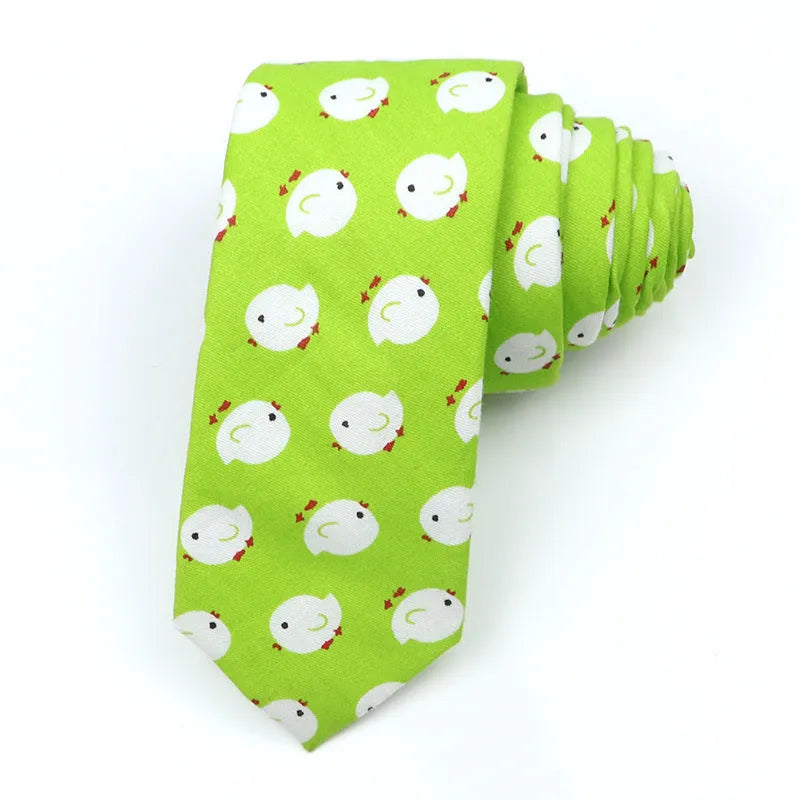 Narrow cotton bow tie with Korean-style cartoon patterns in multiple colour options