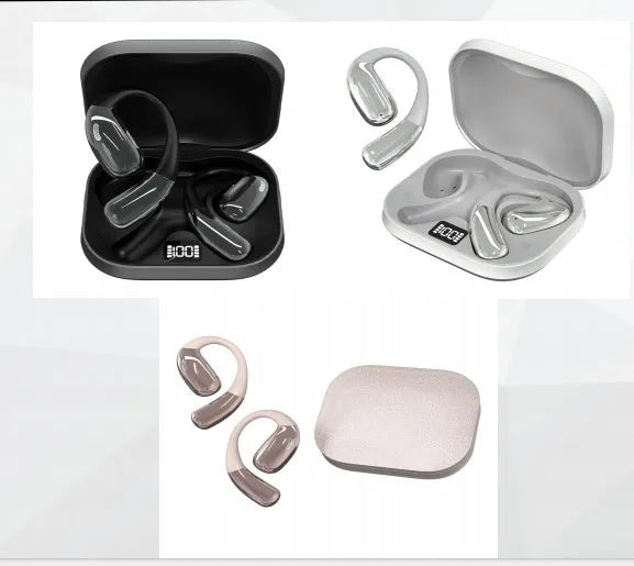 Hanging Bluetooth earphones A51 in black on a charging case, with Type-C port