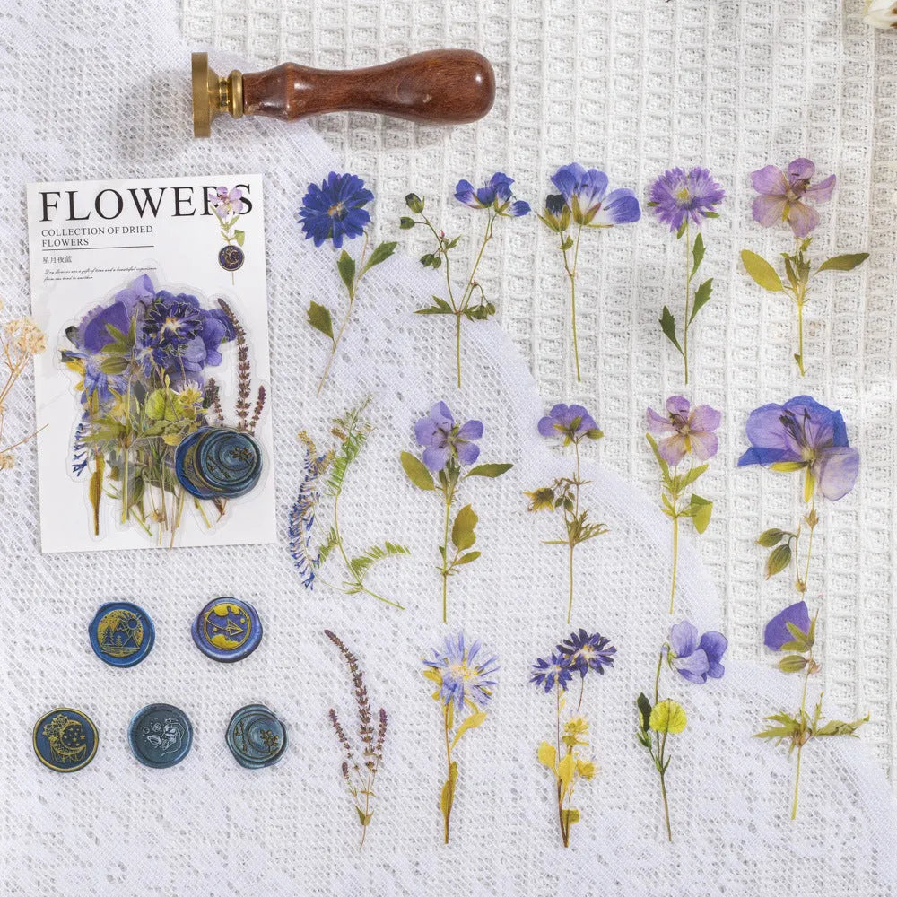 Creative dried flowers journal decoration sticker package showing eight modern art design styles