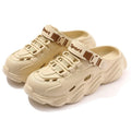 Men's khaki outdoor slippers with hollow-out design and light grey EVA non-slip sole.