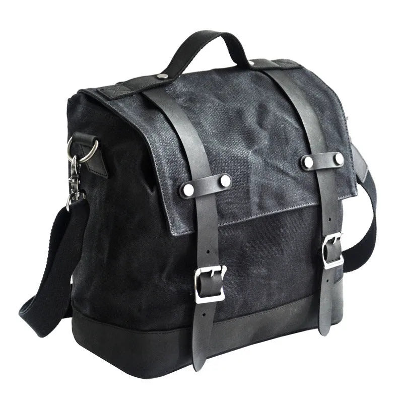 Canvas motorcycle side bag with waterproof construction in black colour option