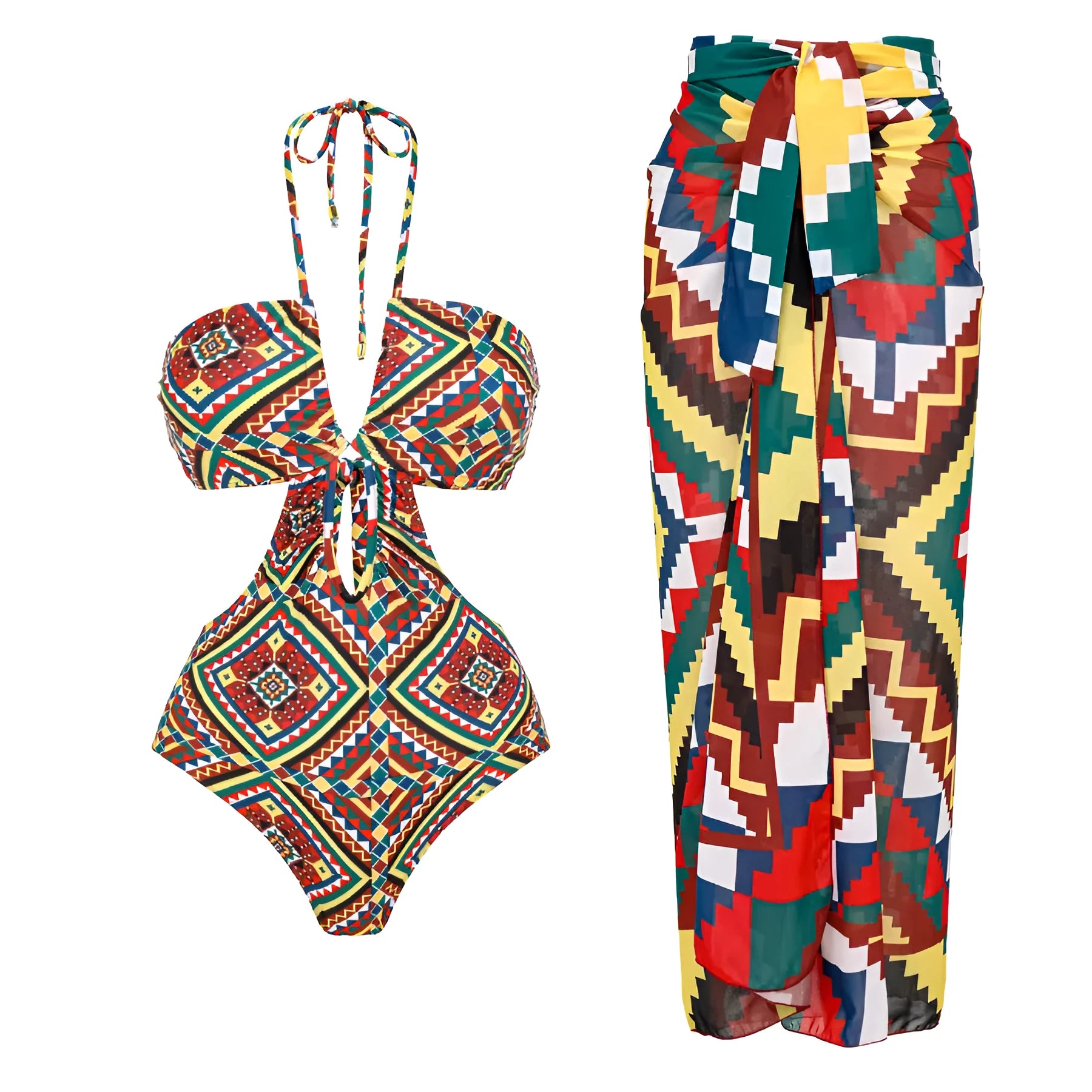 Women's retro floral one-piece polyester swimsuit in summer style