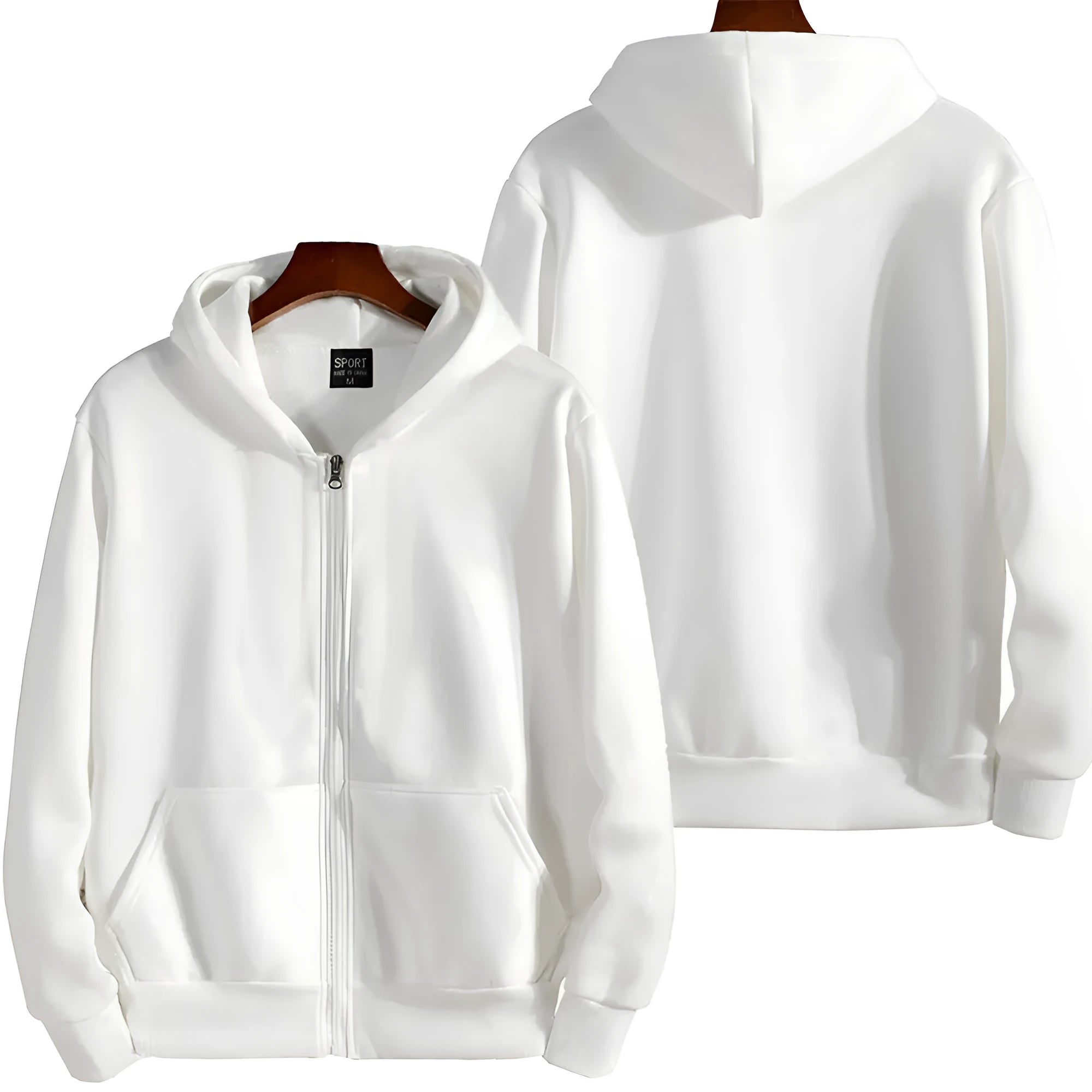 Men's solid colour loose sports zip jacket in polyester-spandex fabric showing zip front and cardigan style