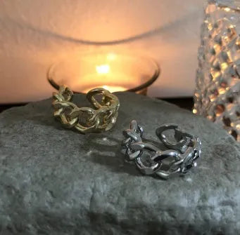 Geometric aluminium alloy fashion ring chain adjustable opening gold finish