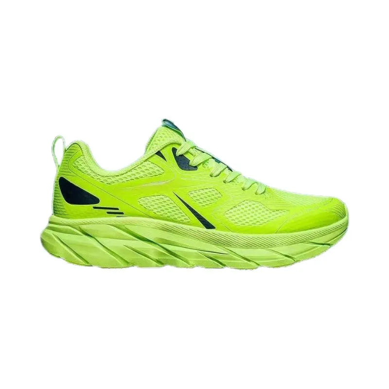 Unisex mesh running shoes in red, beige, green, grey, and black colour options showing round toe design
