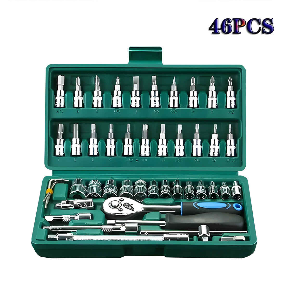 13 mm socket wrench set in green housing for auto repair and household tool kit