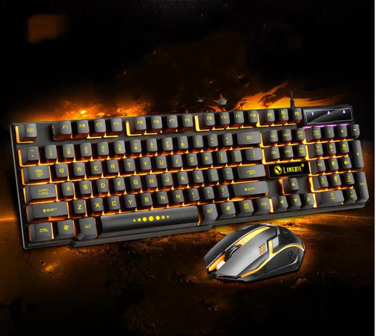 Limei GTX300 white and black gaming keyboard and mouse set with backlit keys on a desk