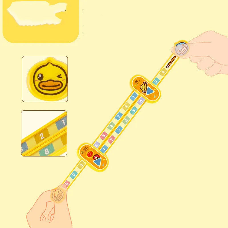 Yellow plastic cartoon digital decomposition ruler for children, showing 24.5 cm length.
