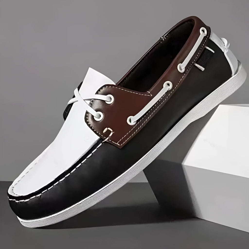 Men's British style casual shoes with artificial PU upper and round toe flat heel design