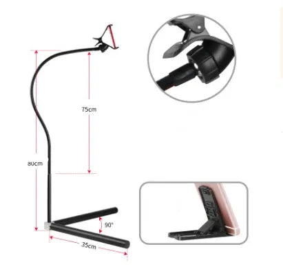 Adjustable bed mobile phone holder with universal clamp in black and white colour options