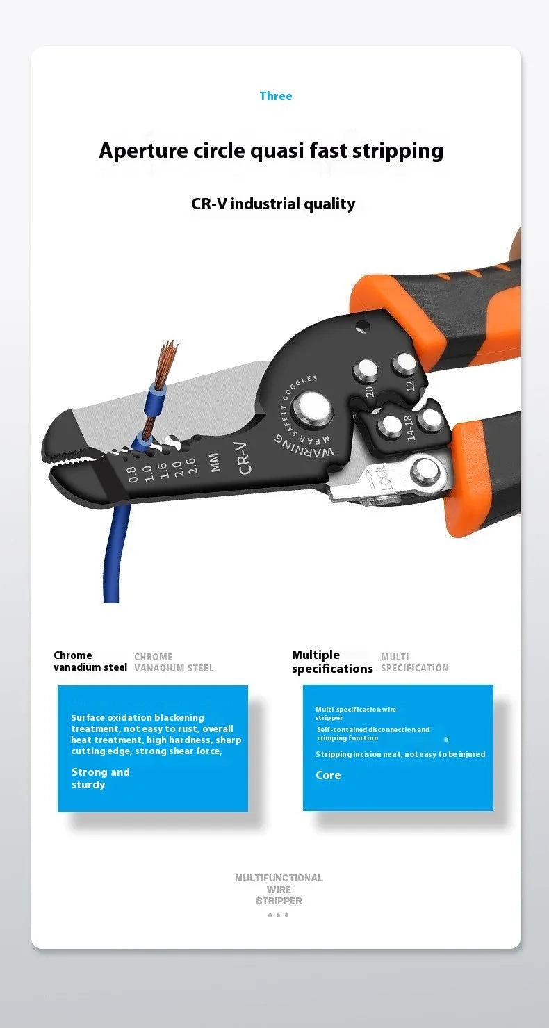 Automatic wire stripping pliers tool made from steel for electricians