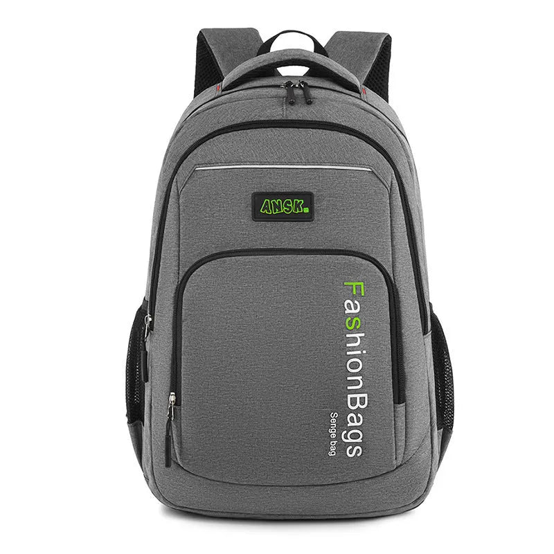 Black street trend nylon backpack showing internal laptop compartment, phone pocket, and file bag organisation.