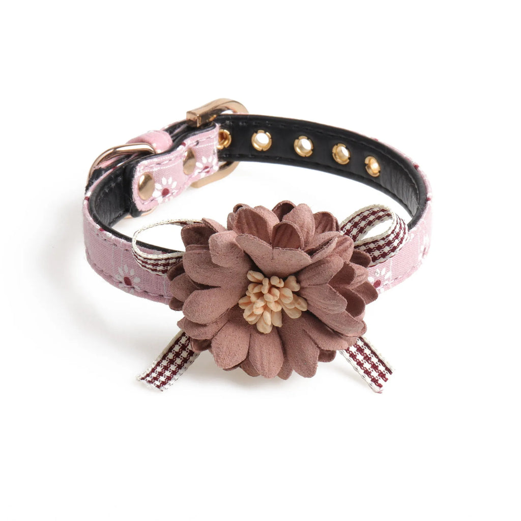 PU dog collar and cat collar in pink or grey with adjustable sizes and 1.3x120cm traction rope