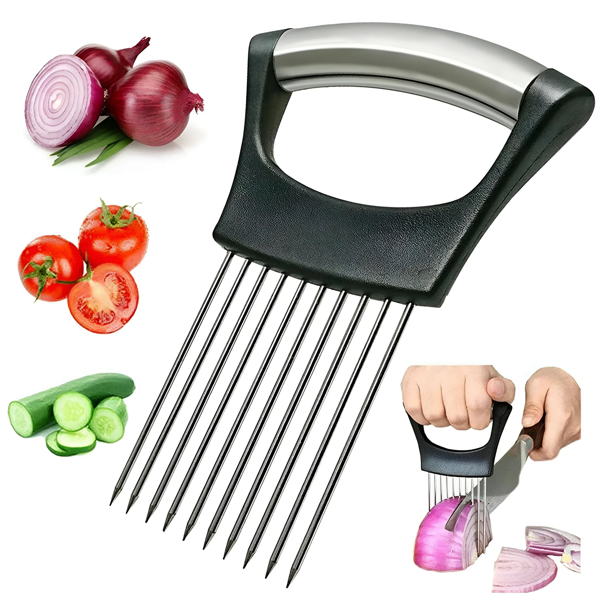 Stainless steel food slice assistant with ABS handle for kitchen slicing tasks