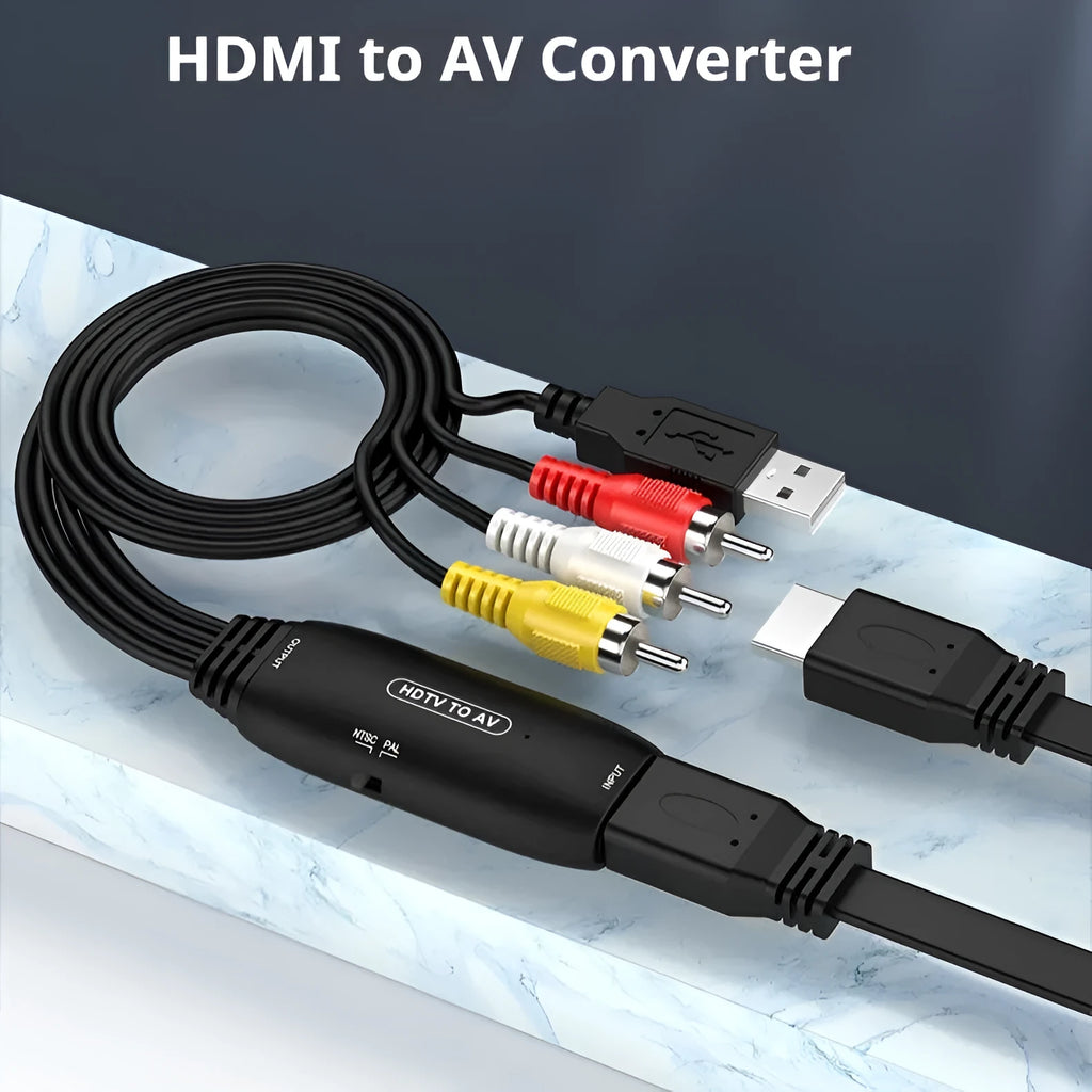 HDMI to AV converter adapter cable with 110cm length for 1080p video transfer to monitors and projectors