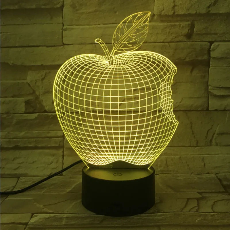 3D fruit-shaped colourful night light with acrylic shade and touch control.
