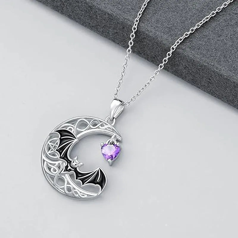 925 silver bat pendant on O-shaped chain with adjustable gothic Halloween style