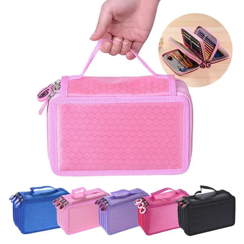 Oxford cloth pencil case 20x12.5x8.2cm in black, blue, pink, purple, light gray, or rose for 72 or 48 colour pencils