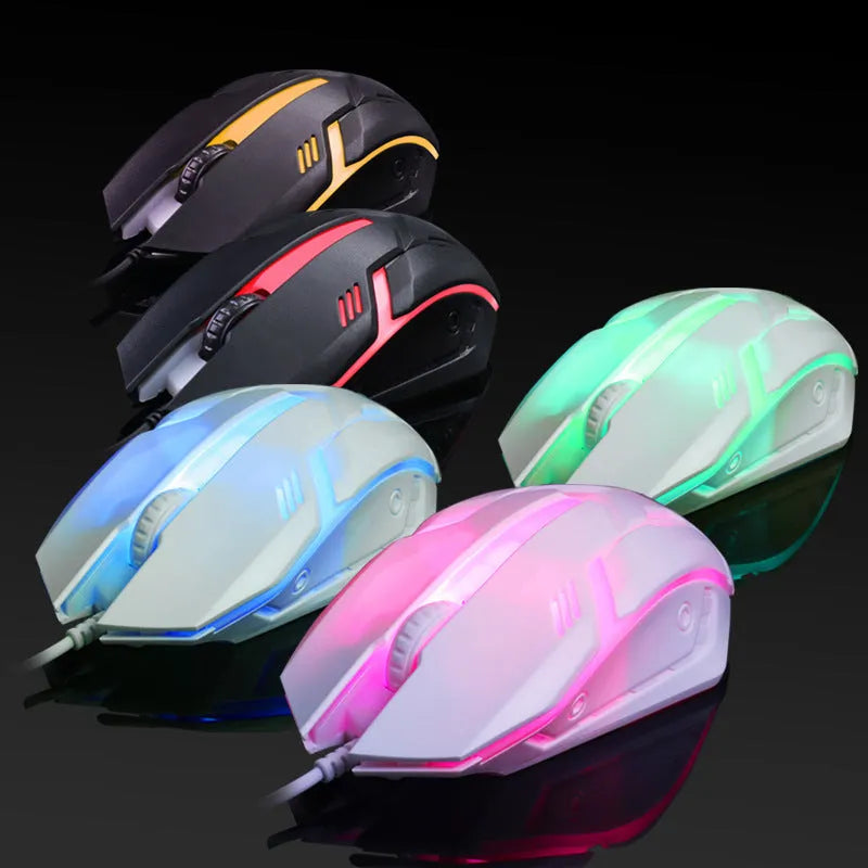 Black and white illuminated wired USB gaming mouse with colourful glow effect