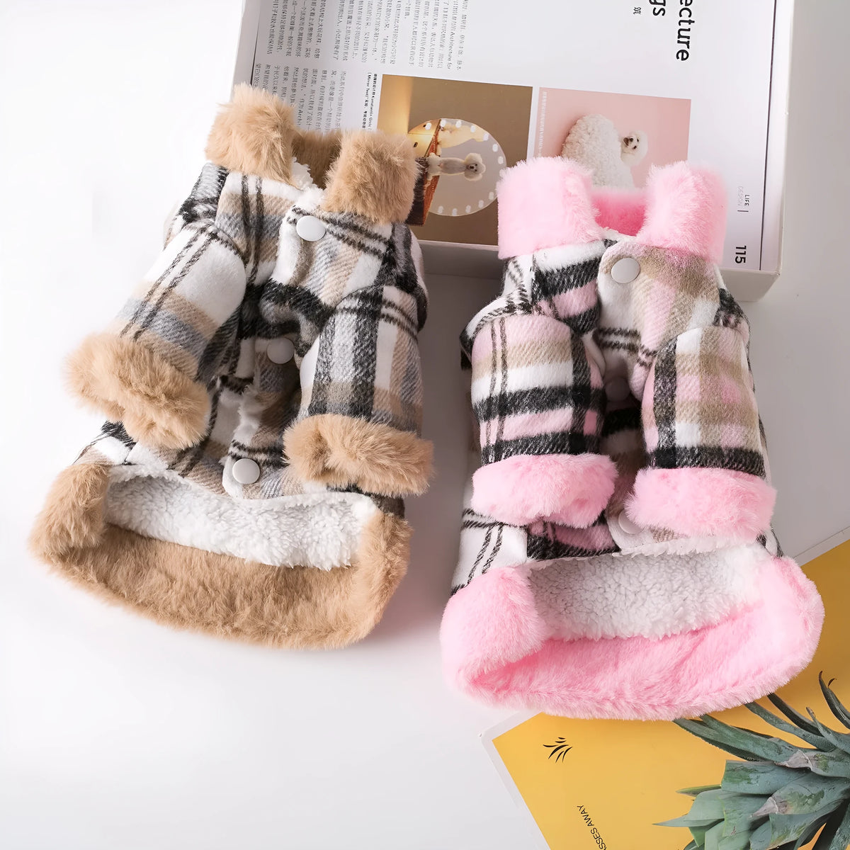 Thickened polyester autumn winter dog top in khaki and pink, sizes within XS-3 to within XL-13