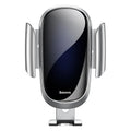 Universal car phone bracket in black mounted on a vehicle dashboard