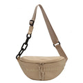 Women's shoulder bag in nylon with chain detail and outer pocket, urban simplicity style, beige colour option