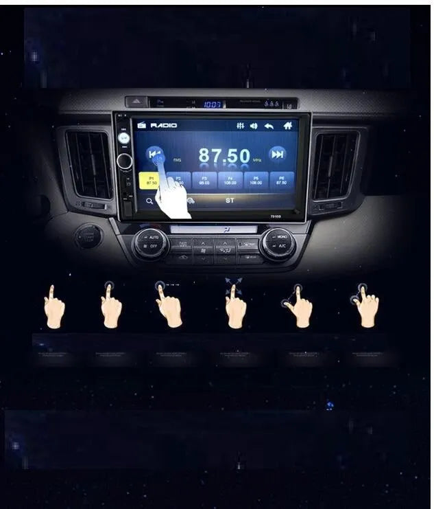 7-inch MP5 Bluetooth car monitor with HD touch screen, DVR system, and remote control in black
