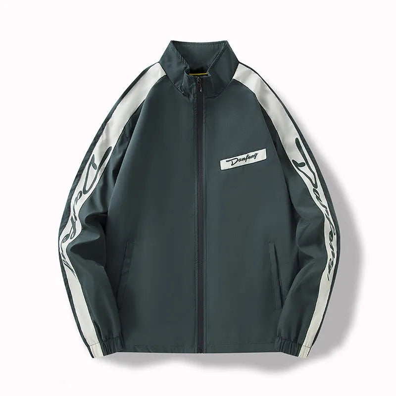 Men's thin loose fit all-match coat in black with long sleeves and polyester lining