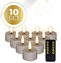 Taupe S10 3D flame LED tealight candles showing realistic flickering light effect.