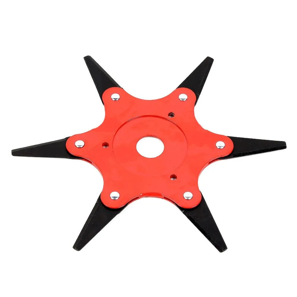 Multi-leaf cast steel mowing head blades with red six-leaf lightweight knife on grass trimmer