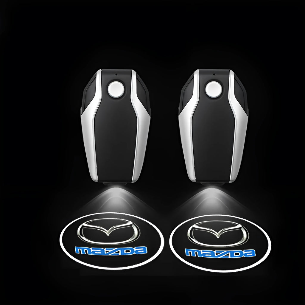 Mazda G2 rechargeable car door welcome light projection lamp in Black, Blue, Red, or Silver with USB charging and 600mAh battery