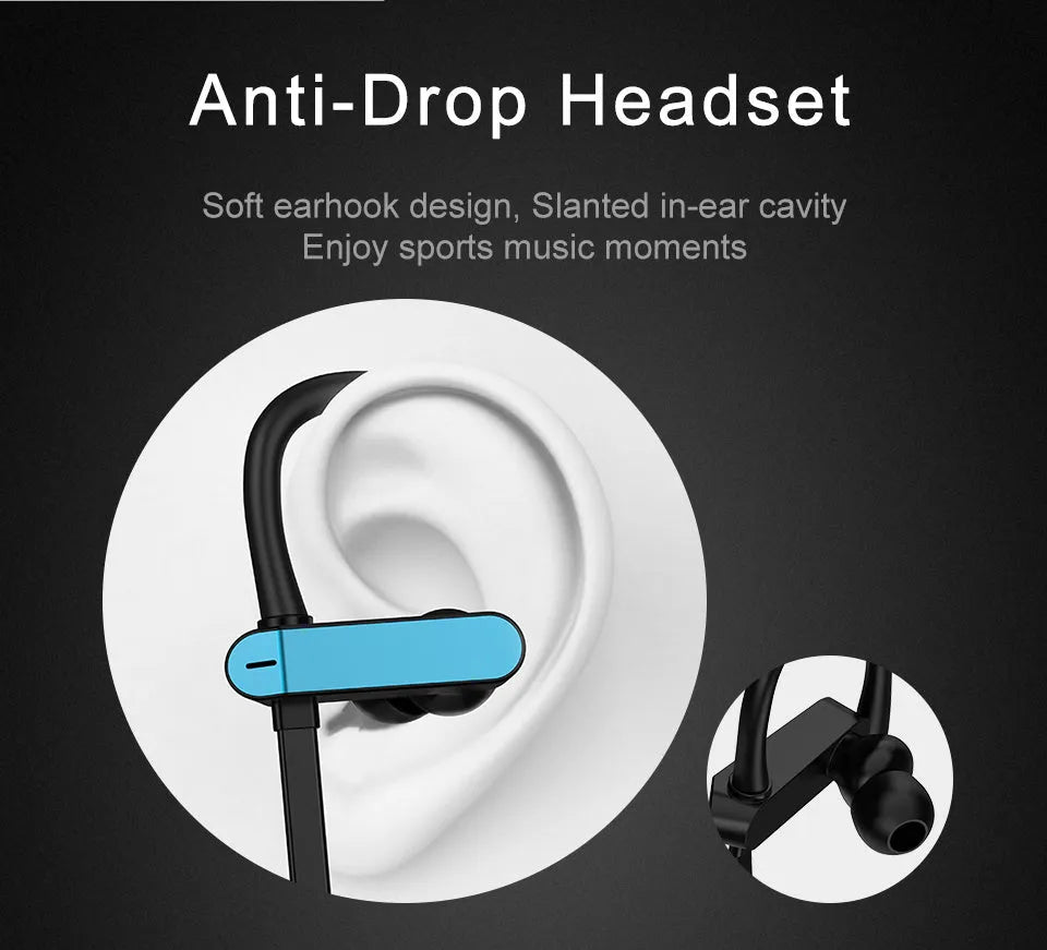 Sport running earbuds with ear hook anti-drop design in black blue colour option