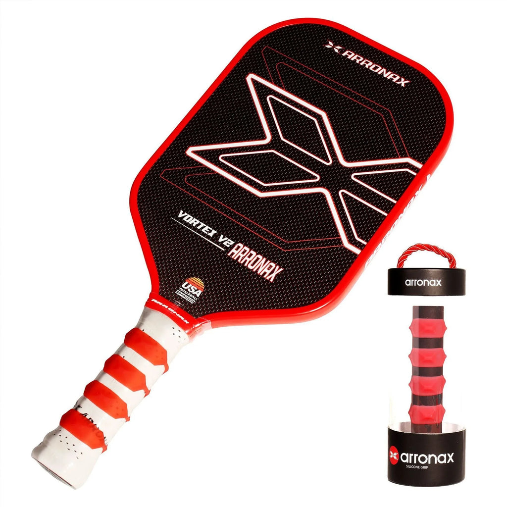 Silicone racquet hand rubber buckle in multiple colours on a tennis racquet handle.