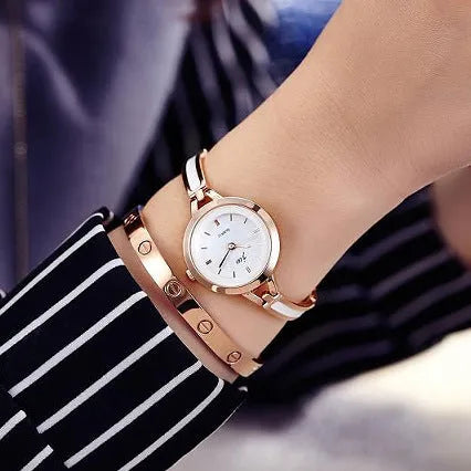 25mm round fashion watch bracelet with stainless steel strap, metal case, and gold or silver colour option