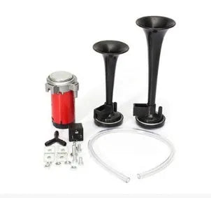 12V electric horn in black or red, 220mm or 170mm length, 105-115dB, 60/50W