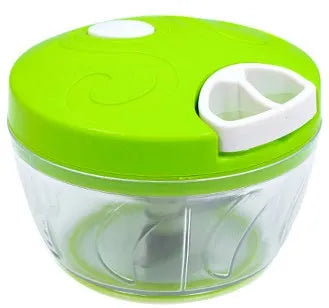 Green manual kitchen chopper with three blades and 500ml capacity measuring 130 x 95 x 75 mm