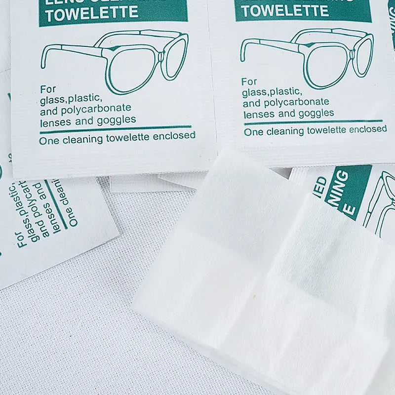 100 individually packaged quick-drying white wipes for cleaning glasses and optical lenses