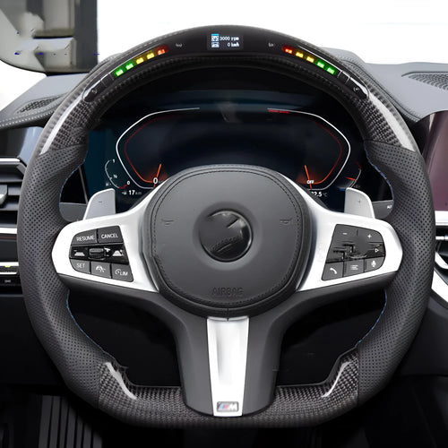 Black carbon fibre BMW steering wheel with LED features for X3 X5 models