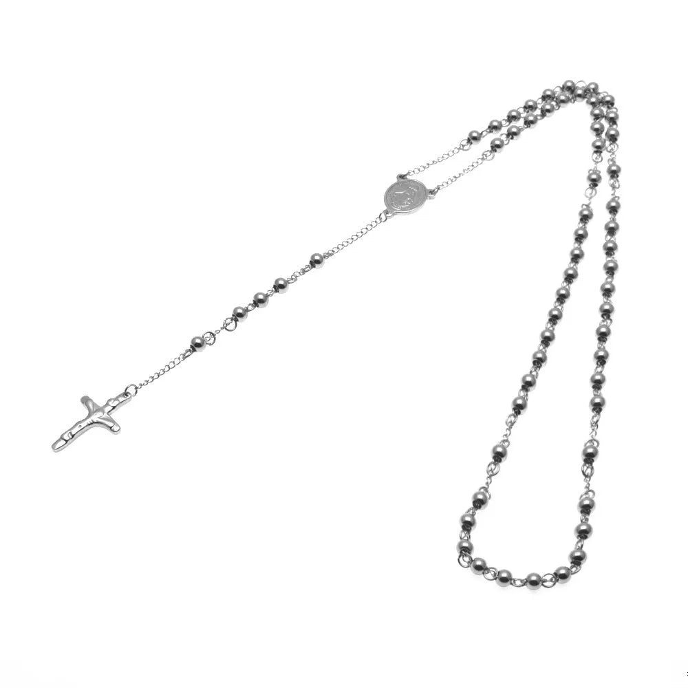 Men's stainless steel 6mm ball bead hip hop necklace in silver electroplated finish on neutral background